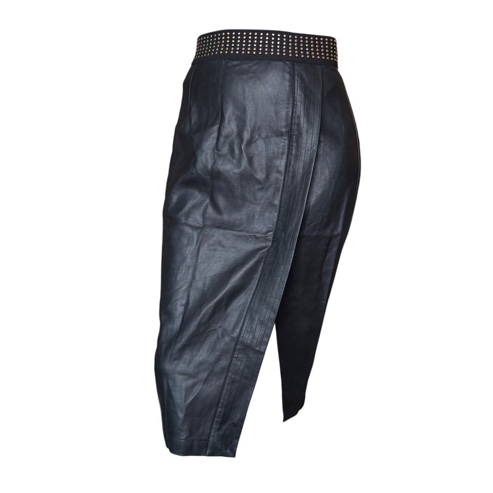 Revamped Faux Leather Wrap Midi Skirt‎ Y2K Studded High Waist Rocker Moto Goth S